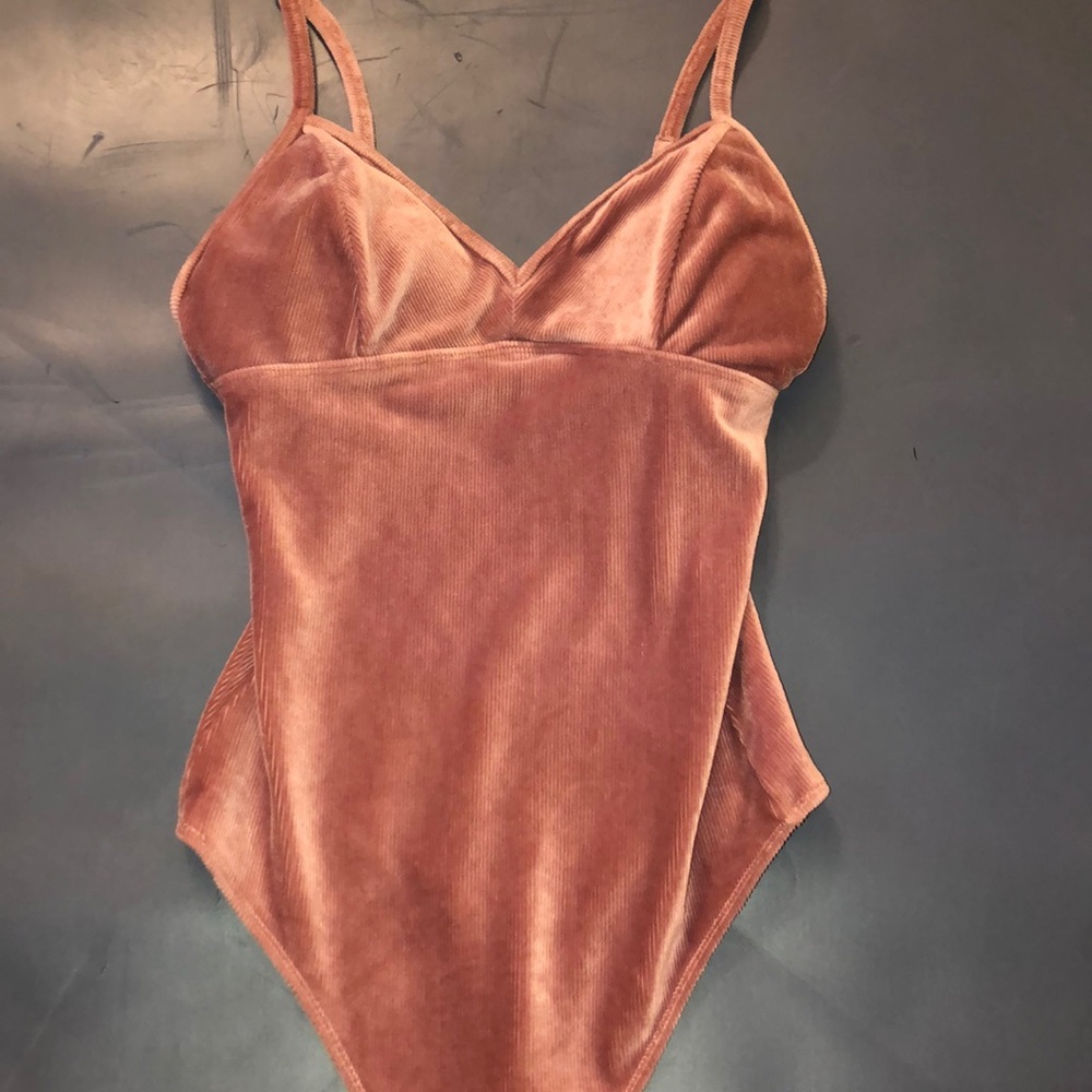 Pink Velour Cami Bodysuit